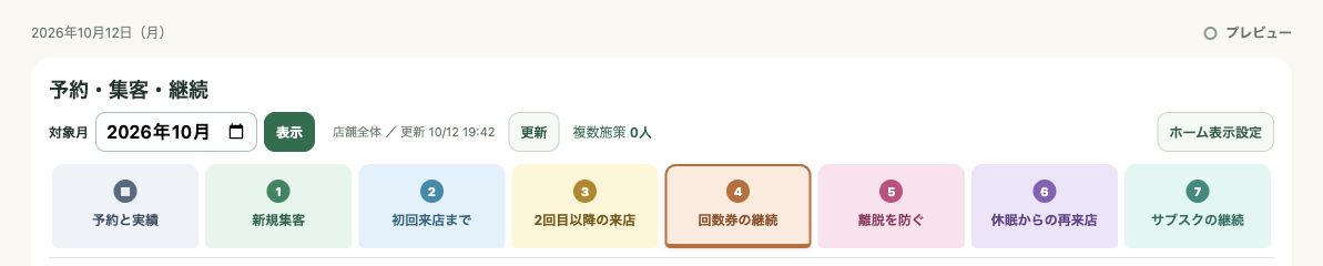 ホームのタブとホーム表示設定の位置